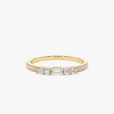 14k Baguette and Round Diamond Dainty Stackable Ring 14K Gold Ferkos Fine Jewelry