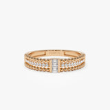 14k Beaded Baguette and Round Diamond Ring 14K Rose Gold Ferkos Fine Jewelry