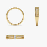 14k Beaded Baguette and Round Diamond Ring Ferkos Fine Jewelry