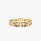 14k Beaded Baguette and Round Diamond Ring 14K Gold Ferkos Fine Jewelry