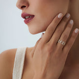 14k Double Row Pave Diamond Ring w/ Diamond Cluster Accents Ferkos Fine Jewelry