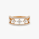 14k Double Row Pave Diamond Ring w/ Diamond Cluster Accents 14K Rose Gold Ferkos Fine Jewelry