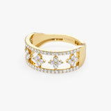 14k Double Row Pave Diamond Ring w/ Diamond Cluster Accents Ferkos Fine Jewelry