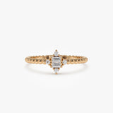 14k Beaded Baguette and Round Diamond Stacking Ring 14K Rose Gold Ferkos Fine Jewelry