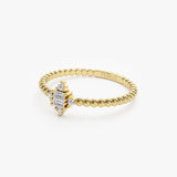 14k Beaded Baguette and Round Diamond Stacking Ring Ferkos Fine Jewelry