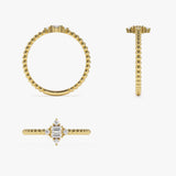 14k Beaded Baguette and Round Diamond Stacking Ring Ferkos Fine Jewelry