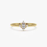 14k Beaded Baguette and Round Diamond Stacking Ring 14K Gold Ferkos Fine Jewelry