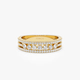 14k Triple Row Diamond Stacking Wedding Ring 14K Gold Ferkos Fine Jewelry