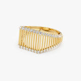 14k Ribbed Unique Design Diamond Signet Ring Ferkos Fine Jewelry