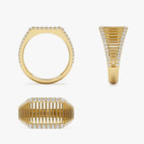 14k Ribbed Unique Design Diamond Signet Ring Ferkos Fine Jewelry