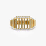 14k Ribbed Unique Design Diamond Signet Ring 14K Gold Ferkos Fine Jewelry