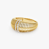 14K Diamond-Encrusted Ribbed Dome Statement Ring Ferkos Fine Jewelry