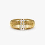 14K Diamond-Encrusted Ribbed Dome Statement Ring 14K Gold Ferkos Fine Jewelry