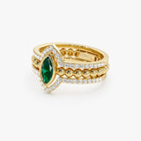 14k Marquise Shaped Emerald Ring with Nesting Diamond Bands Ferkos Fine Jewelry