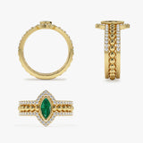 14k Marquise Shaped Emerald Ring with Nesting Diamond Bands Ferkos Fine Jewelry