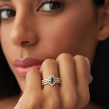 14k Marquise Shaped Emerald Ring with Nesting Diamond Bands Ferkos Fine Jewelry