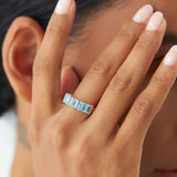 14k Emerald Cut Swiss Blue Topaz Nine Stone Ring 3.00ctw Ferkos Fine Jewelry