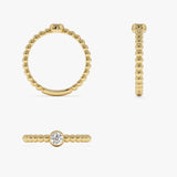 14K Gold Beaded Solitaire Diamond Bezel Ring Ferkos Fine Jewelry