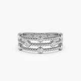 14K Gold Twisted Rope Triple Diamond Ring Ferkos Fine Jewelry