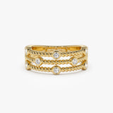 14K Gold Twisted Rope Triple Diamond Ring 14K Gold Ferkos Fine Jewelry