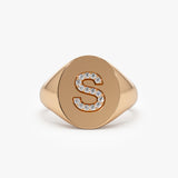 14K Diamond Letter Signet Ring 14k Rose Gold FERKOS FJ
