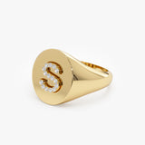 14K Diamond Letter Signet Ring FERKOS FJ