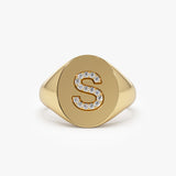 14K Diamond Letter Signet Ring 14k Gold FERKOS FJ