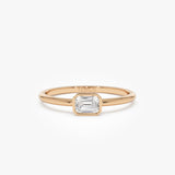 14k Bezel Set Emerald Cut Diamond Solitaire Ring 14k Rose Gold Ferkos Fine Jewelry