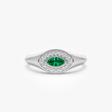 14K Marquise Emerald Halo Setting Ring Ferkos Fine Jewelry