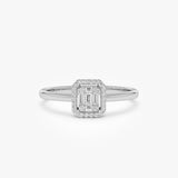 14k Diamond Halo Ring Rectangular Baguette Style Ferkos Fine Jewelry
