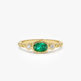 14k Classic Emerald and Diamond Ring 14K Gold Ferkos Fine Jewelry
