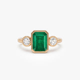 14k Emerald Bezel Set Three Stone Ring 14k Rose Gold Ferkos Fine Jewelry