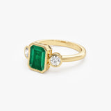 14k Emerald Bezel Set Three Stone Ring Ferkos Fine Jewelry