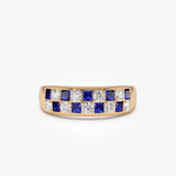 14K Square Sapphire & Diamond Wedding Ring 14K Rose Gold Ferkos Fine Jewelry