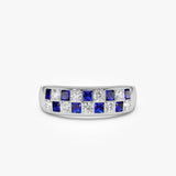 14K Square Sapphire & Diamond Wedding Ring Ferkos Fine Jewelry