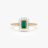 14k Emerald Cut Emerald Ring with Baguette Diamond Halo 14k Rose Gold Ferkos Fine Jewelry