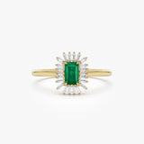14k Emerald Cut Emerald Ring with Baguette Diamond Halo 14k Gold Ferkos Fine Jewelry