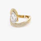 2.00 Ctw 14k Gold Lab Grown Pear Shaped Triple Row Pave Band Engagement Ring - Chiara Ferkos Fine Jewelry