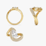 2.00 Ctw 14k Gold Lab Grown Pear Shaped Triple Row Pave Band Engagement Ring - Chiara Ferkos Fine Jewelry