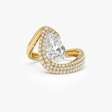 2.00 Ctw 14k Gold Lab Grown Pear Shaped Triple Row Pave Band Engagement Ring - Chiara 14k Gold Ferkos Fine Jewelry