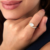 1.50 Ctw 14k Lab Grown Oval Shaped Curved Pavé Band Enagement Ring - Nadia Ferkos Fine Jewelry