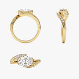 1.50 Ctw 14k Lab Grown Oval Shaped Curved Pavé Band Enagement Ring - Nadia Ferkos Fine Jewelry
