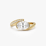 1.50 Ctw 14k Lab Grown Oval Shaped Curved Pavé Band Enagement Ring - Nadia 14k Gold Ferkos Fine Jewelry