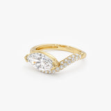 1.55 Ctw 14k Lab Grown Marqusie Shaped Curved Pavé Band Enagement Ring - Livia Ferkos Fine Jewelry
