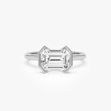 2.00 ctw 14K Half Bezel East-West Emerald Cut Lab Grown Engagement Ring - Amelia 14k White Gold Ferkos Fine Jewelry