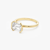 2.00 ctw 14K Half Bezel East-West Emerald Cut Lab Grown Engagement Ring - Amelia Ferkos Fine Jewelry