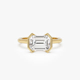 2.00 ctw 14K Half Bezel East-West Emerald Cut Lab Grown Engagement Ring - Amelia 14k Gold Ferkos Fine Jewelry