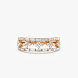 14k Wide Band Ring with Baguette and Round Diamond Cluster Accents 14k Rose Gold Ferkos Fine Jewelry