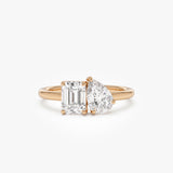 1.50 Ctw 14k Emerald Cut and Pear Shaped Lab Grown Diamond Toi Et Moi Ring - Amabel Ferkos Fine Jewelry