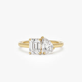 1.50 Ctw 14k Emerald Cut and Pear Shaped Lab Grown Diamond Toi Et Moi Ring - Amabel 14k Gold Ferkos Fine Jewelry